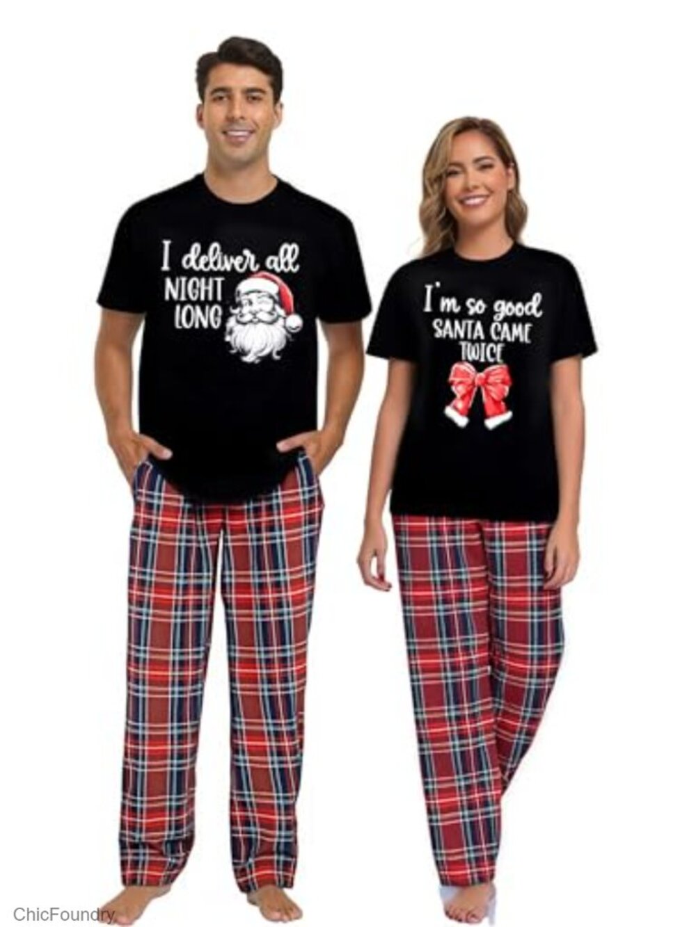 Christmas Couples Pajama Set Santa Graphic Short Sleeve Top Holiday Sleepwear